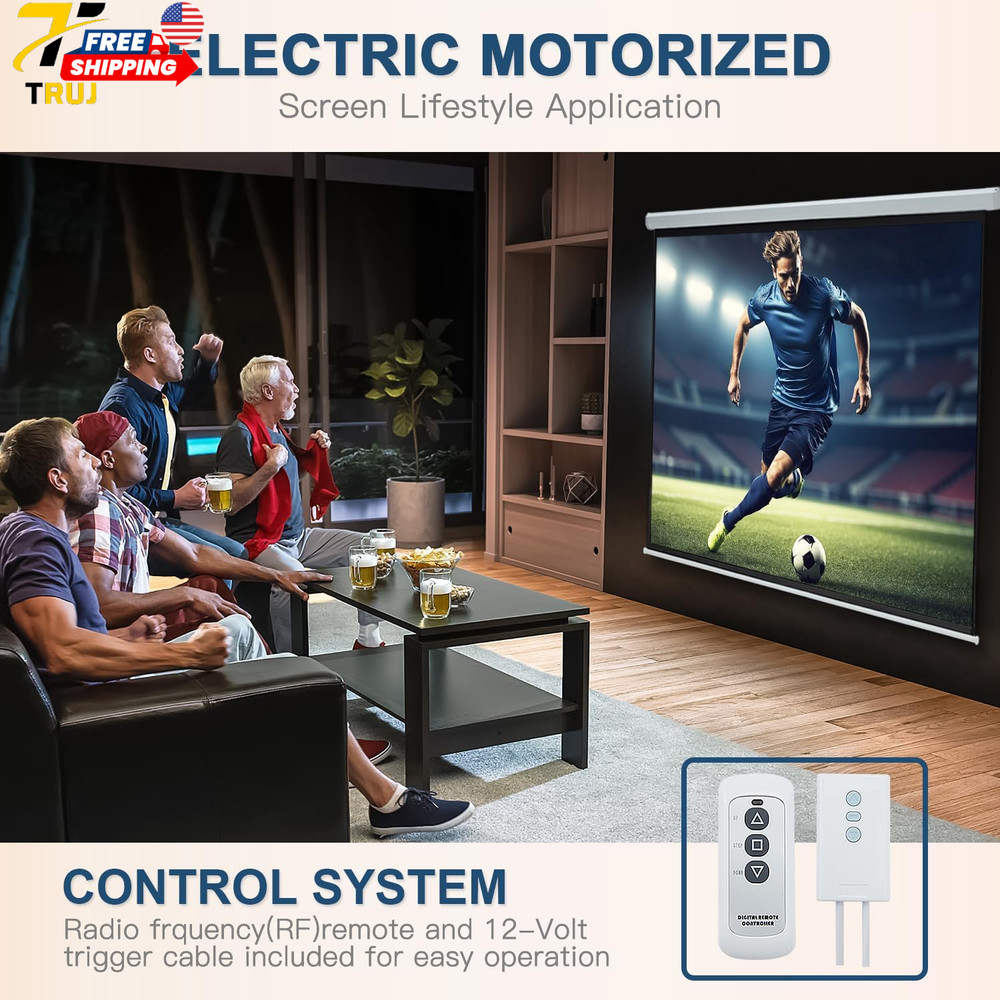 150" Projector Screen Motorized 16:9 4K HD Pull Down Retractable Projection Scre