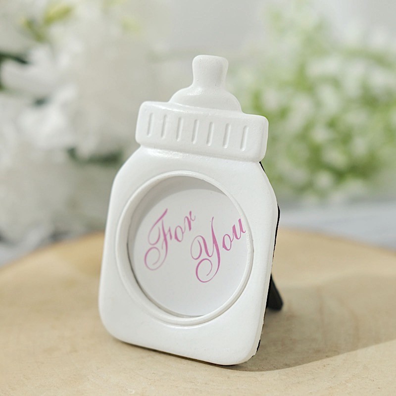 WHITE PINK 4 Mini 4" PICTURE FRAMES Feeding Bottle Baby Shower Favors Party Home