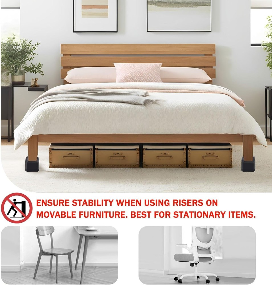 Furniture Risers Bed Risers Adjustable Elevation Heavy Duty Strong Supports 4...