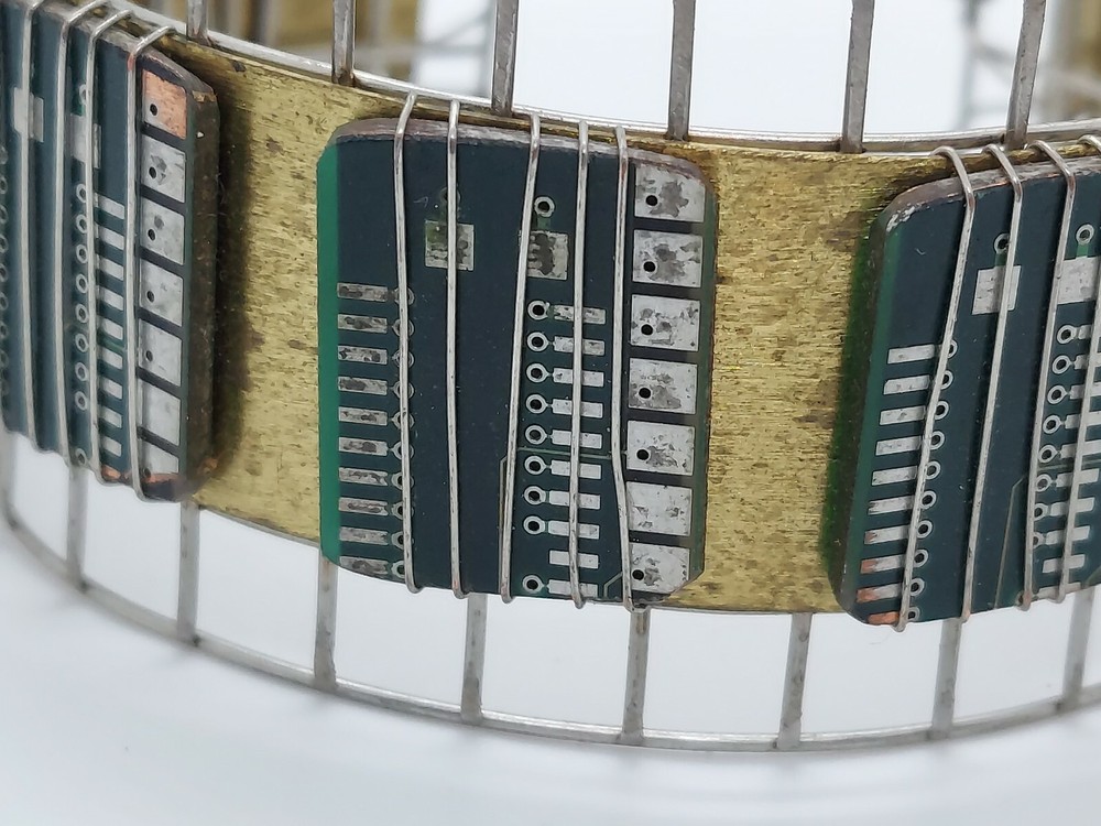 Artisan Computer Chip Bracelet Silver Tone Wire Brass Cuff