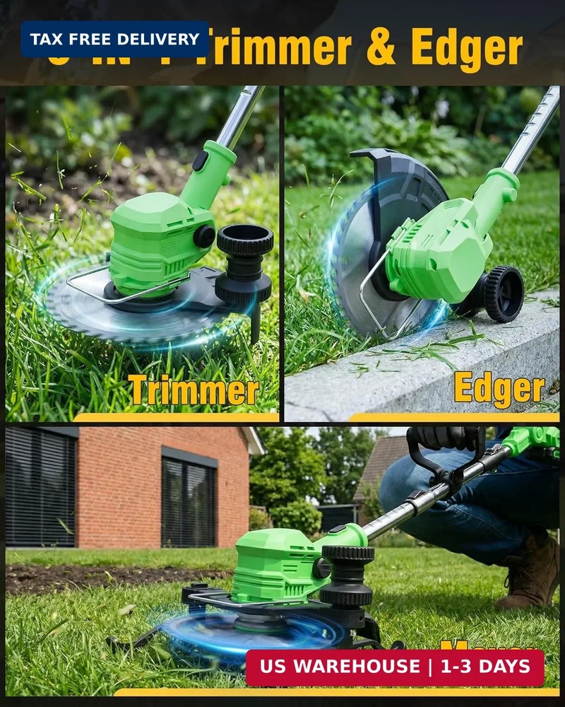 Cordless Weed Wacker Battery Powered, 21V Electric Weed Eater & String Trimmer -