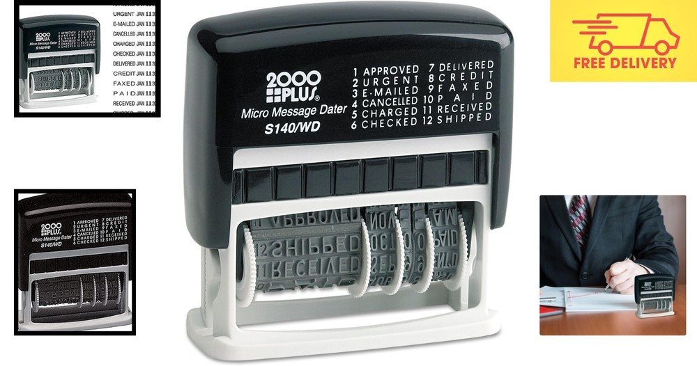 Versatile Self-Inking Dater with Business Phrases - Compact Stamping Solution