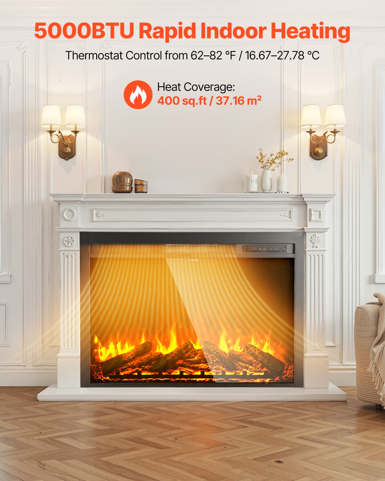VEVOR 40in Electric Fireplace Insert Wall Recessed Heater 750W 1500W Remote