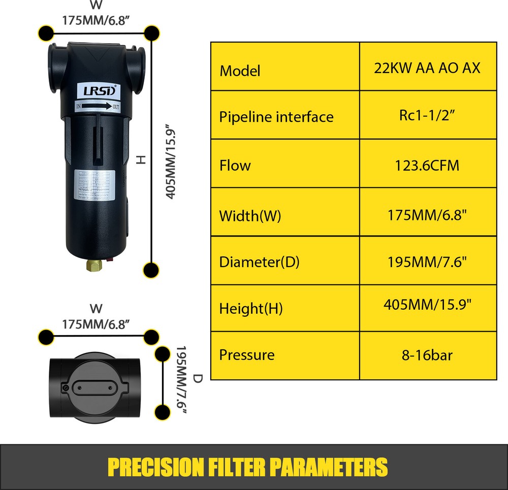 124cfm Particulate Filter Air Drying System For 25-30HP Air Compressor RC1-1/2"