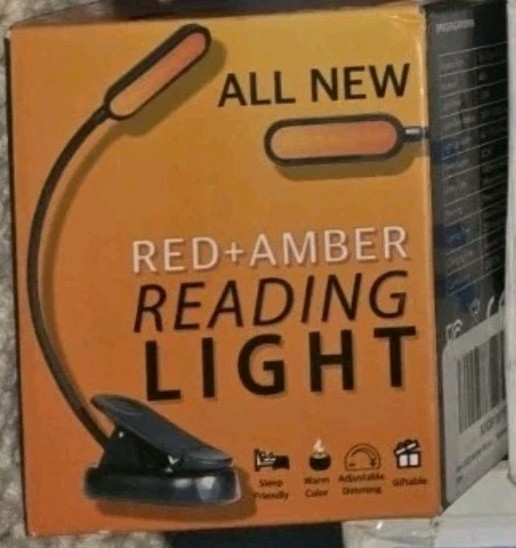 NEW IN BOX~Amber Reading Light/Redlight~Giftable Blue Light~Blocking Book Light