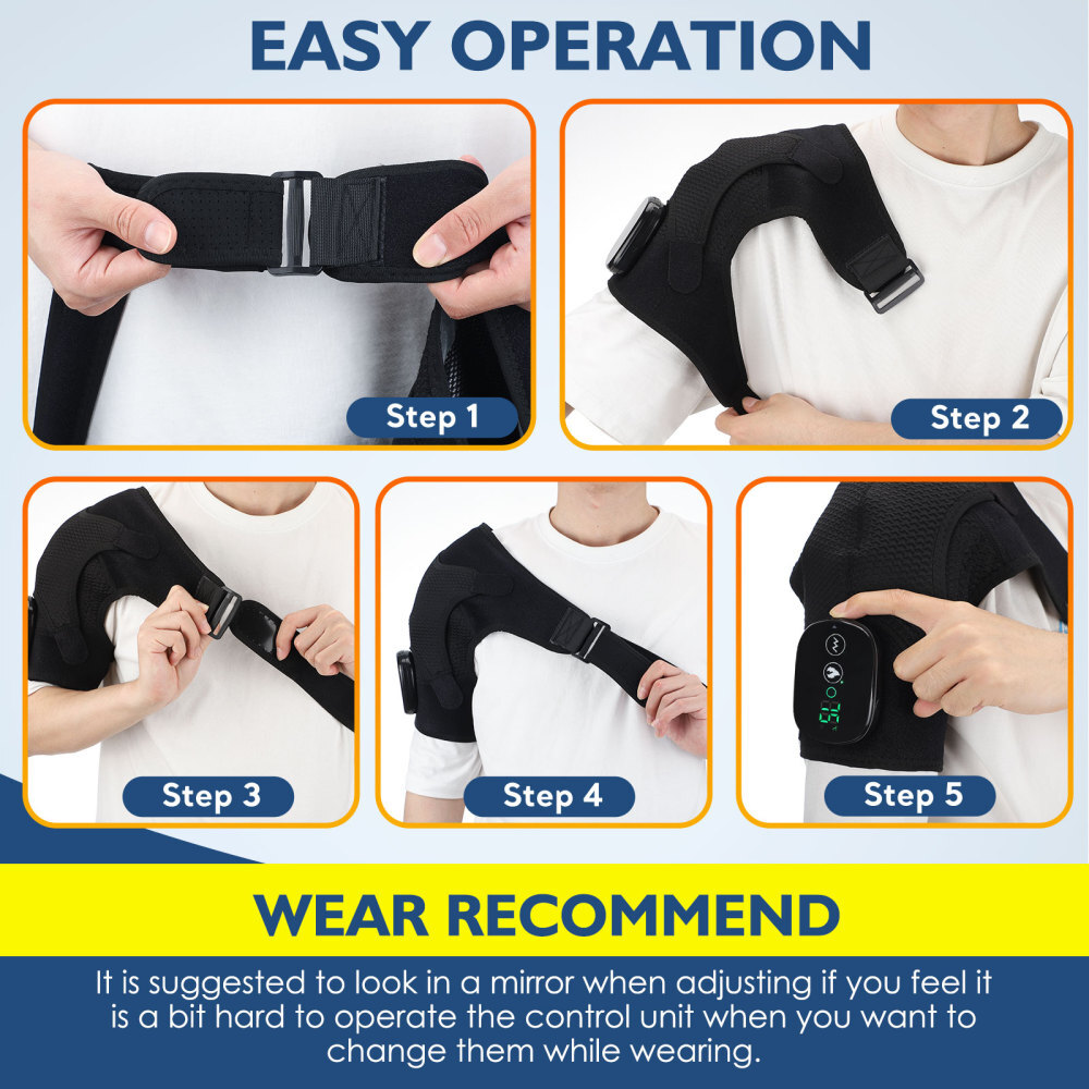 Rechargeable Heated Shoulder Brace Massage Rotator Cuff Support Compression Wrap