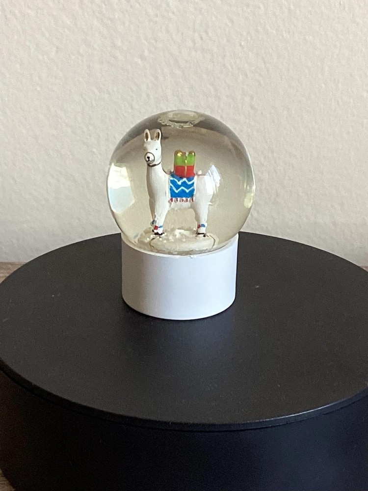 Llama & Present Snow Globe Miniature 2.5” H Glitter