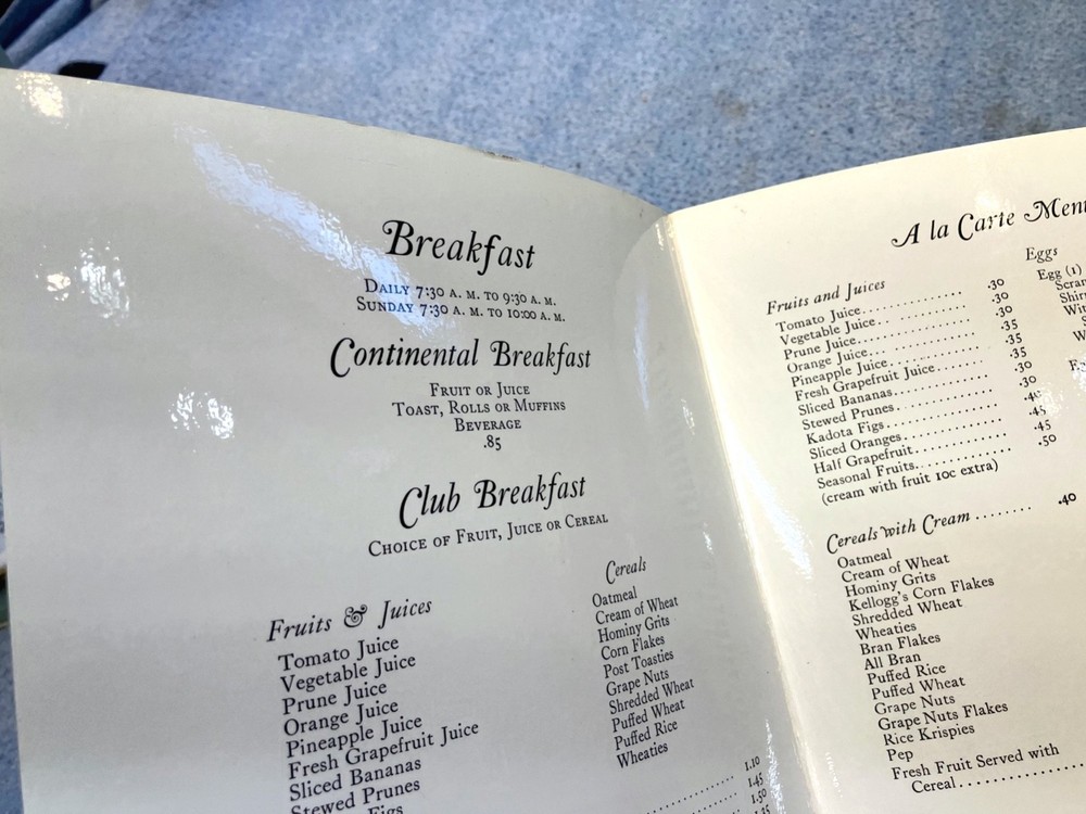 Menu Williamsburg Inn, Williamsburg Virginia