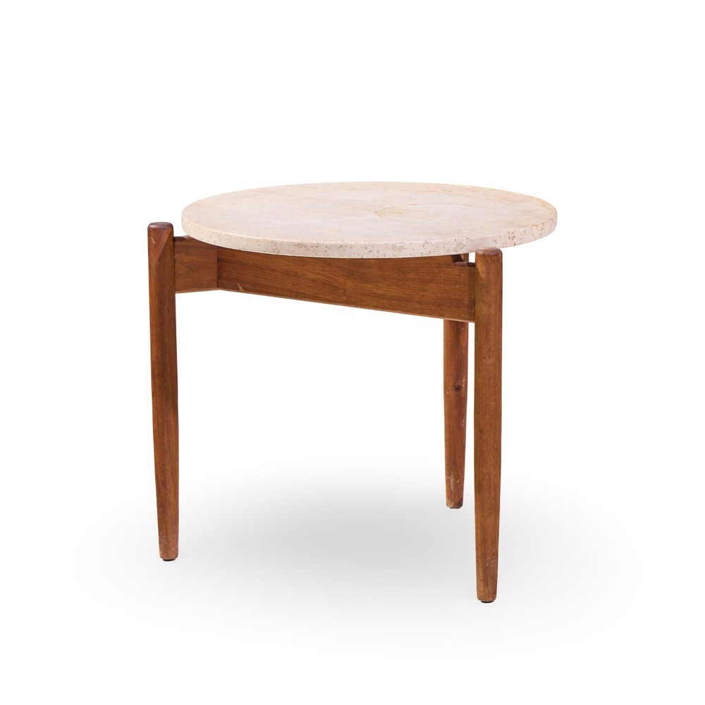 Jens Risom Mid Century Travertine Top Side End Table