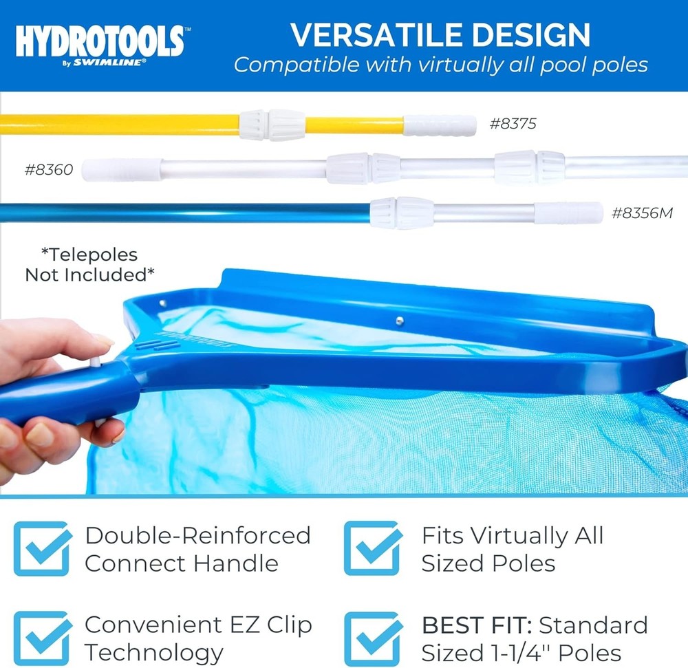 Ultra Fine Deep Mesh Pool Leaf Rake - Hydrotools 8030 Aluminum Cleaning Tool