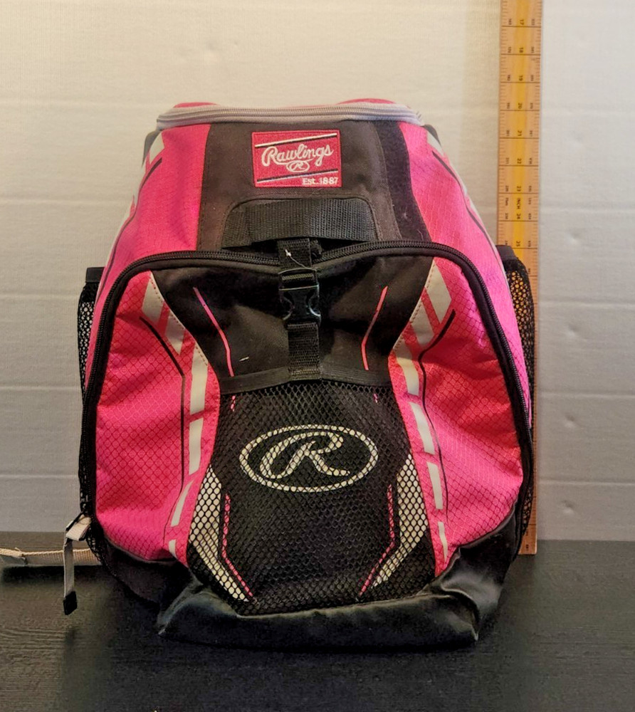 Rawlings Backpack Bat Bag Black & Pink Good Condition. Dual Bat Holder