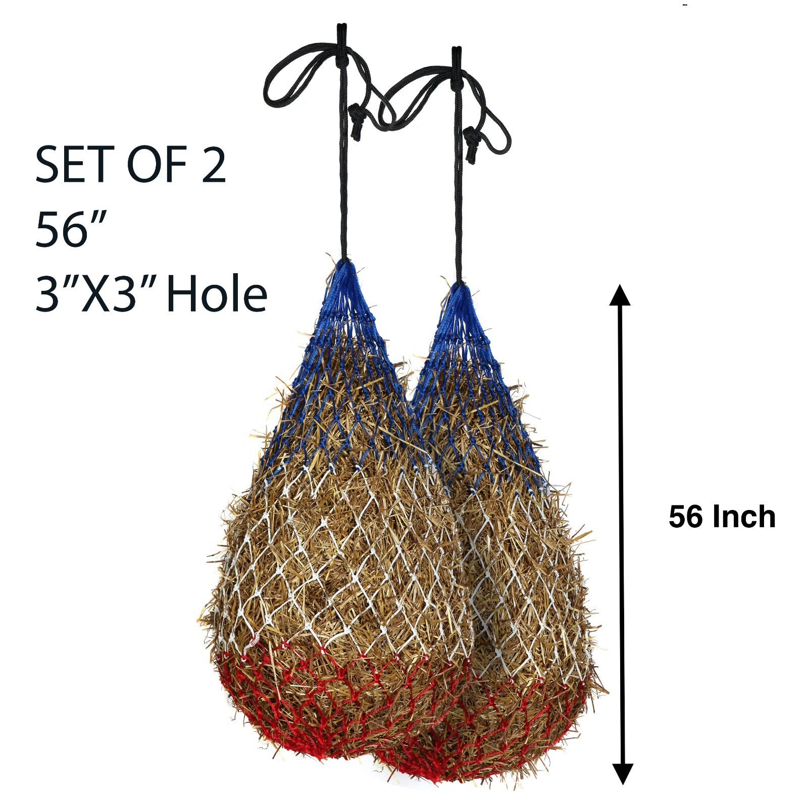 Majestic Ally 2 pcs Slow Feed 56” Hay Net with soft 3"x3" hole