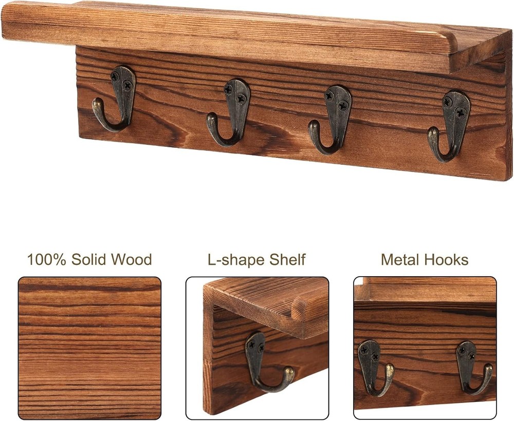 Chic Rustic Key Hanger with 4 Hooks - Ideal for Entryway Organization