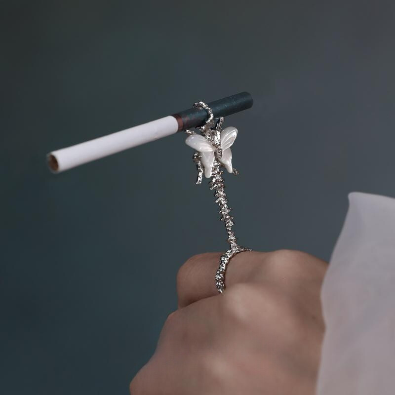 Butterfly Skeleton Ring Cigarette Holder Adjustable Open Band Gothic Style 2pc