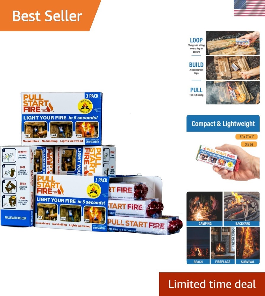Pull String Firestarter | No Matches Required, Fire Starts in Seconds | for C...