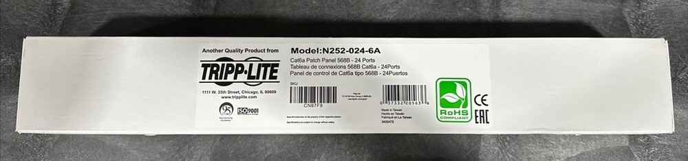 Tripp Lite 24-Port Cat6a Patch Panel  Model N252-024-6A  Black 19"