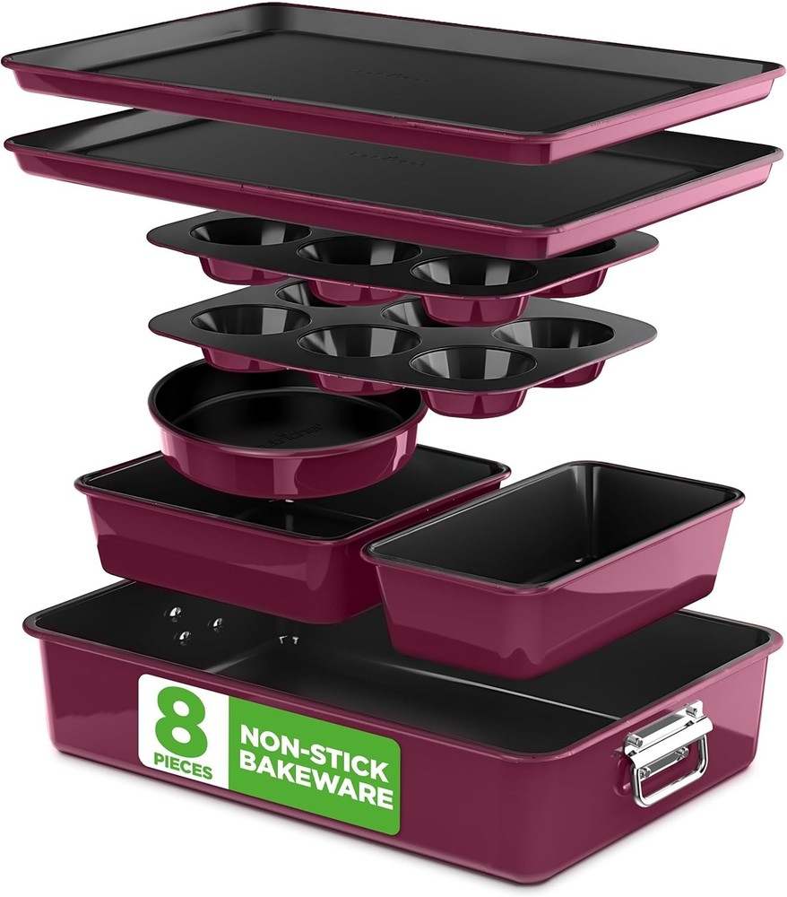 8-Piece Purple Bakeware Set - Nonstick, Stackable & BPA-Free Essentials