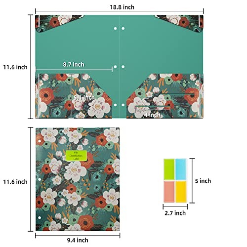 Folders with Pockets, Waterproof Plastic Folder with Two Fixed Corner Flowers
