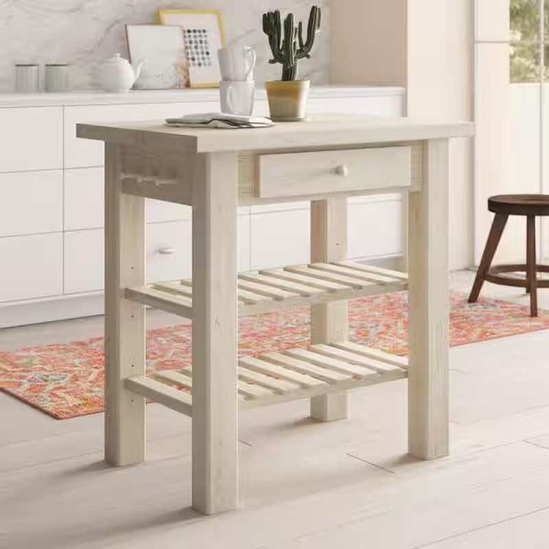 Unfinished Kitchen Utility Table with Drawer