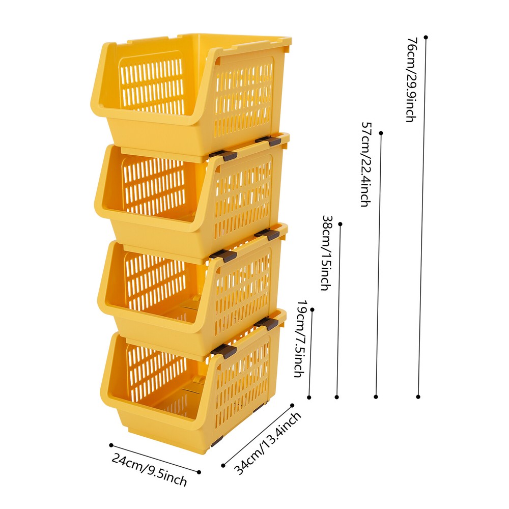 4 Tier Stackable Plastic Bins For Organizing Food, Kitchen & Bathroom Essentials