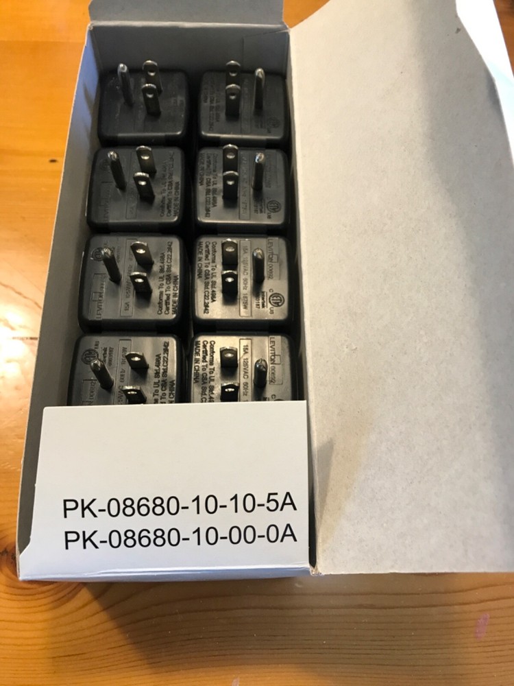 10 PCBox Leviton 692-E black grounded triple adapter 15 A 125V