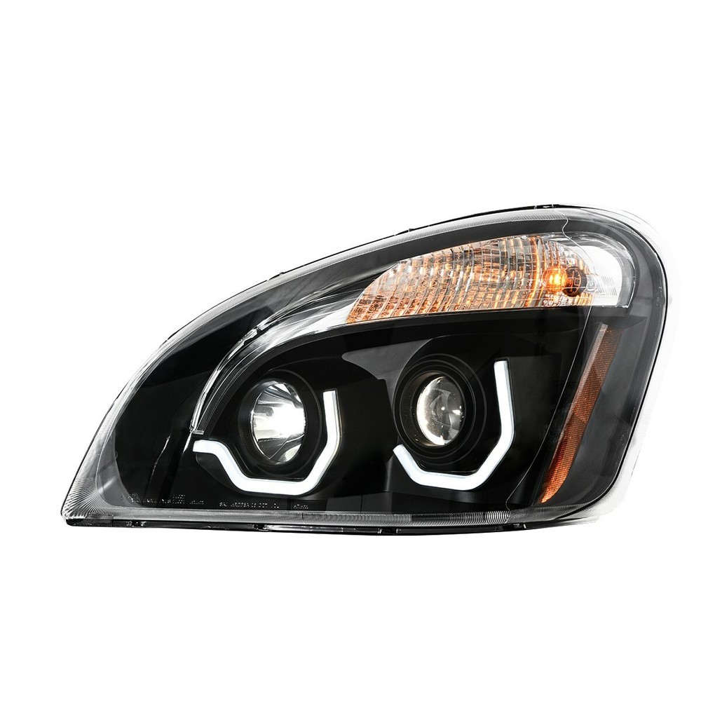 PAIR FREIGHTLINER CASCADIA BLACKED PROJECTOR HEADLIGHT W/WHITE LED RUNNING LIGHT