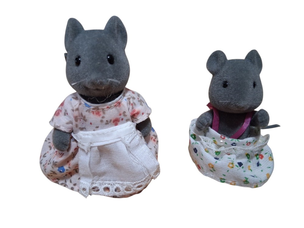 Vintage Sylvanian  Grey mouse set