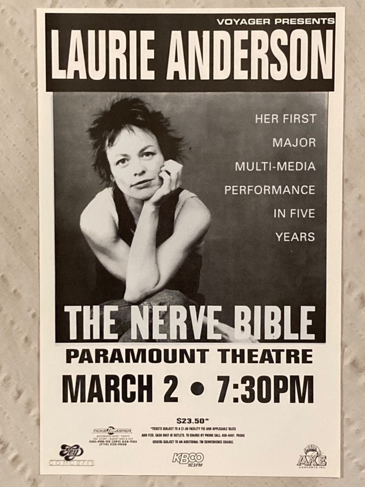 Laurie Anderson 1995 Tour Poster The Nerve Bible Paramount Theatre Denver