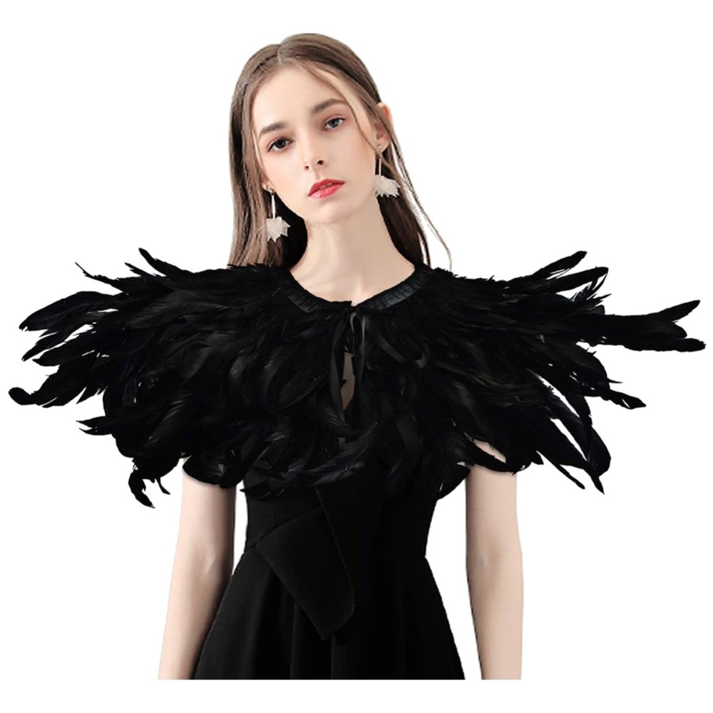 Elegant Black Feather Collar Cape