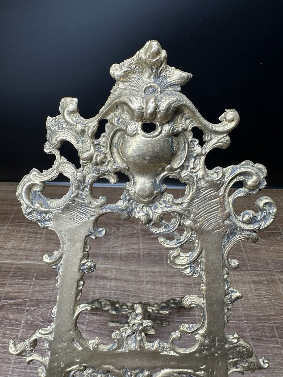 Vintage Rococo Revival Style Polished Brass Table Display Easel Ornate