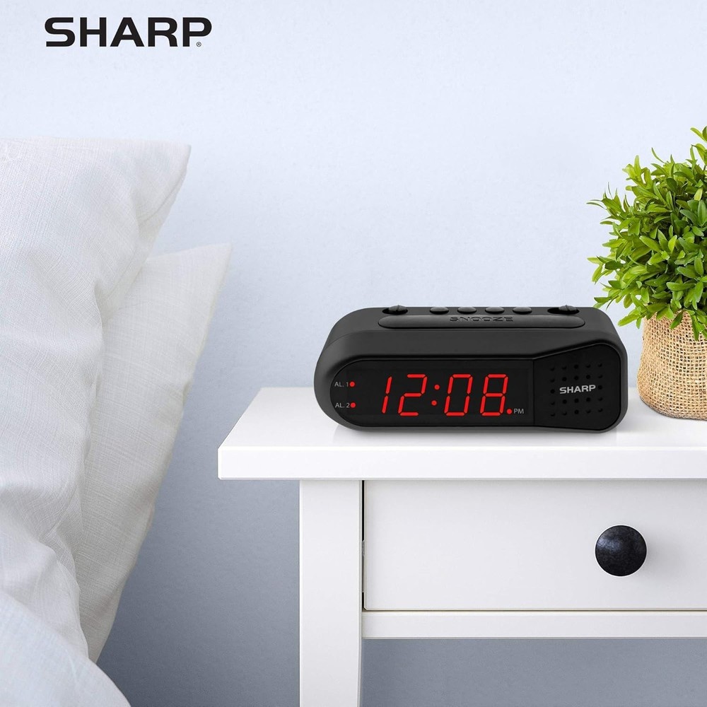Sharp Electric Digital Dual Alarm Clock Battery Backup LED Large Display Snooze