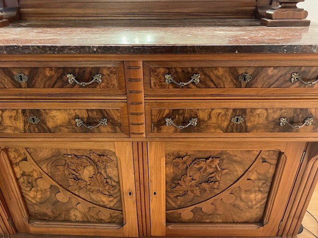 Antique Walnut Sideboard with Grape Leaf Carvings