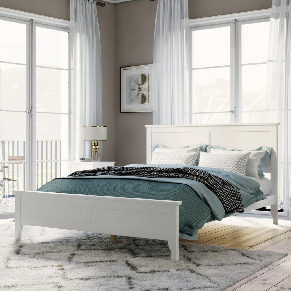 King/Full Size Platform Bed Frame Modern Wood Bedframe with Slats Support White