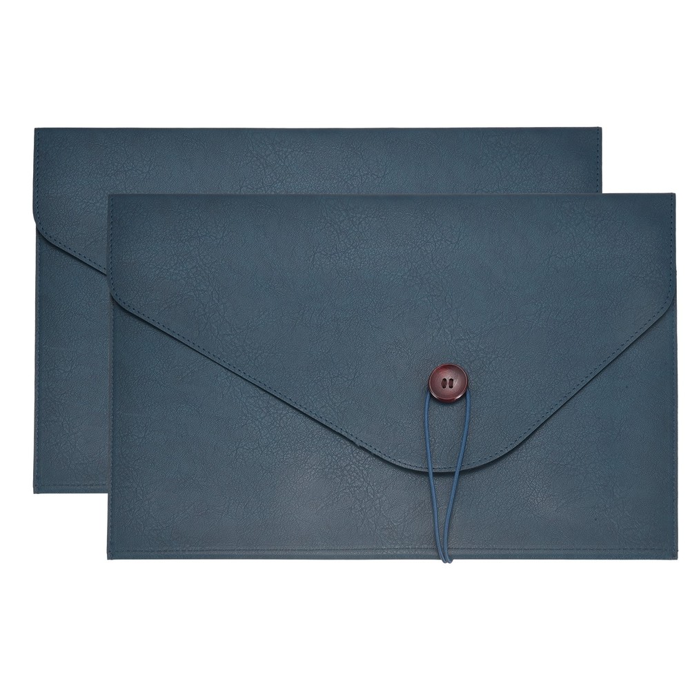 2Pcs PU Leather A4 File Folder, Waterproof Envelope Holder, Blue