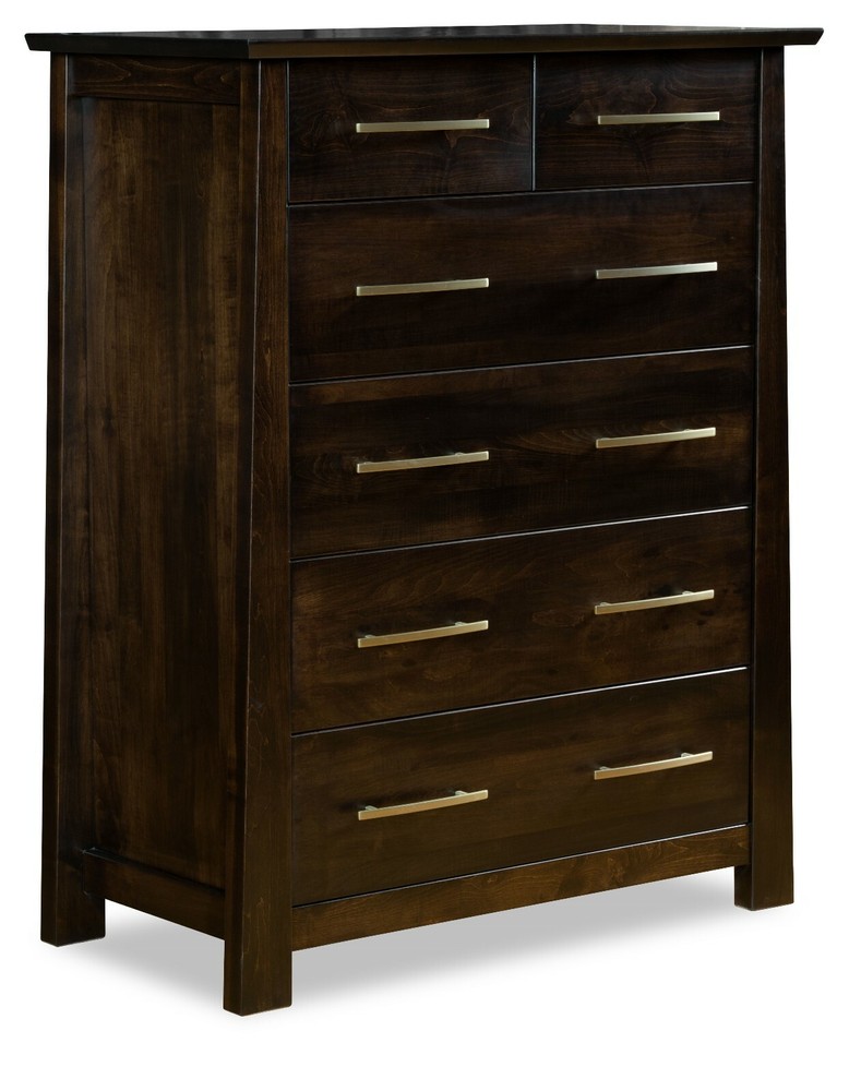 Amish 5-Pc Modern Bedroom Set Solid Wood Angled Cutout Panel Headboard