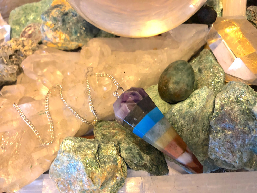 7 Chakra Pendulum Crystal Dowsing Tool w/ Chain Healing Divination Stone