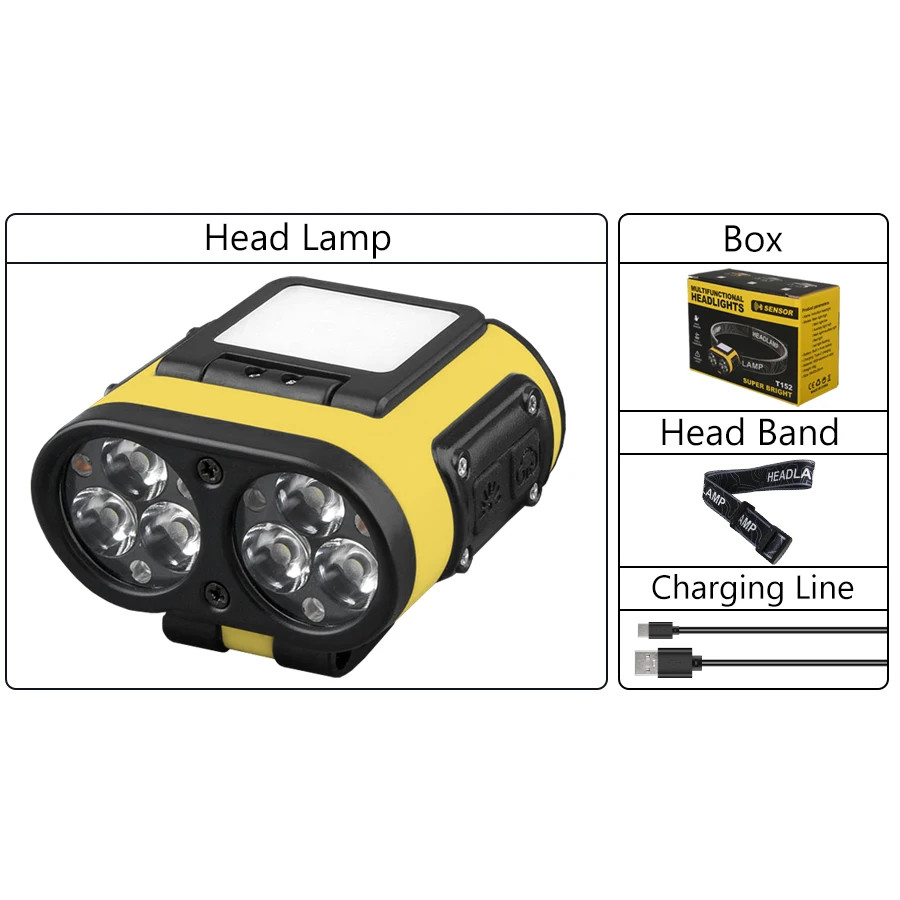 LED Headlamp Smart Sensor Cap Clip Light TPYE-C Rechargeable Flashlight  With Po