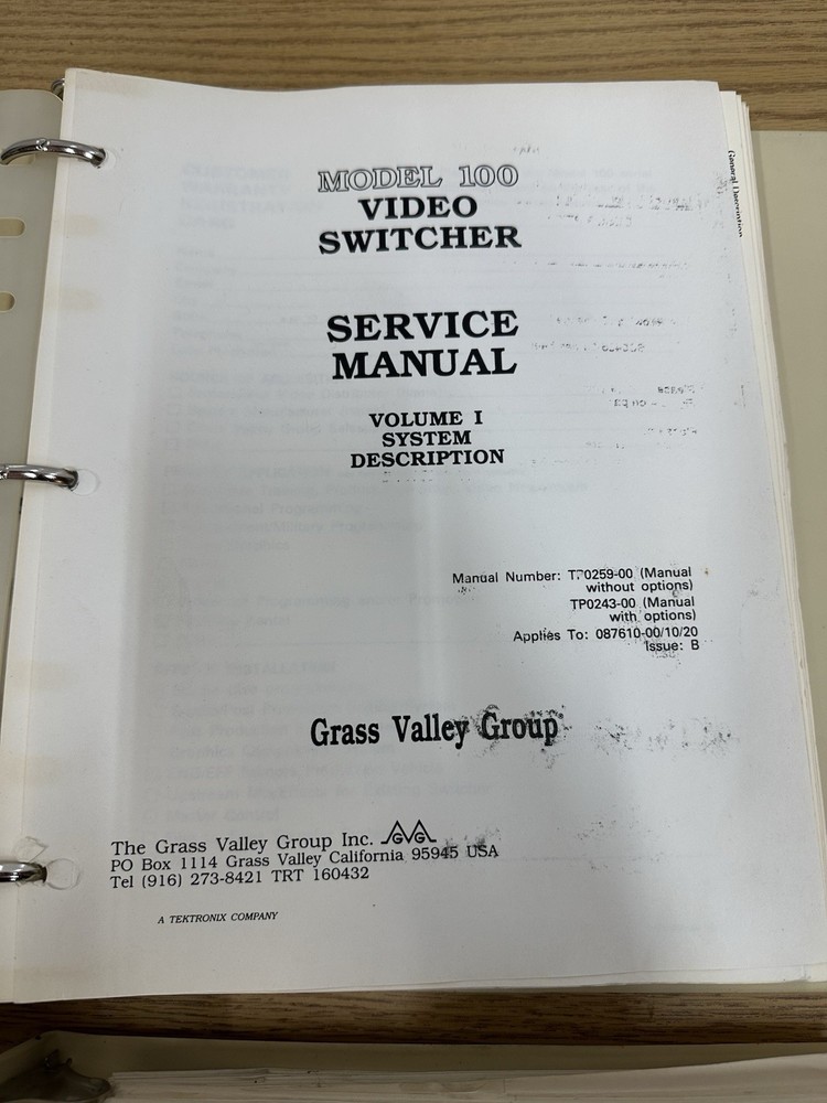 grass valley group model 100 video switcher Volume 1 & 2 System Manuals