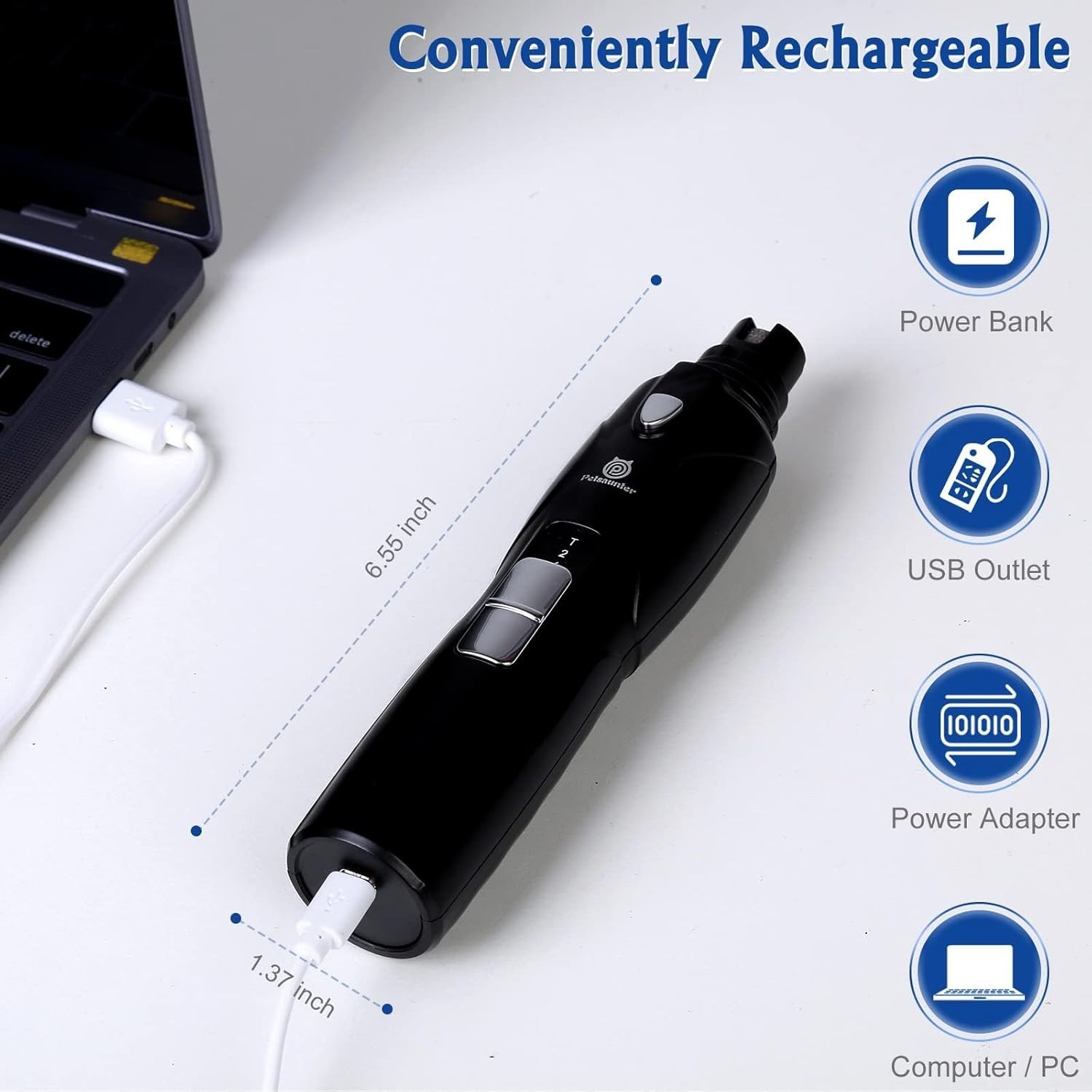 Dog Nail Grinder 2-Speed LED Light Quiet Low-Vibration Large Small Pets