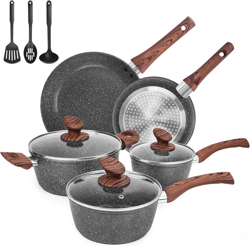 New 11PCS Granite Nonstick Cookware Set, Induction Ready