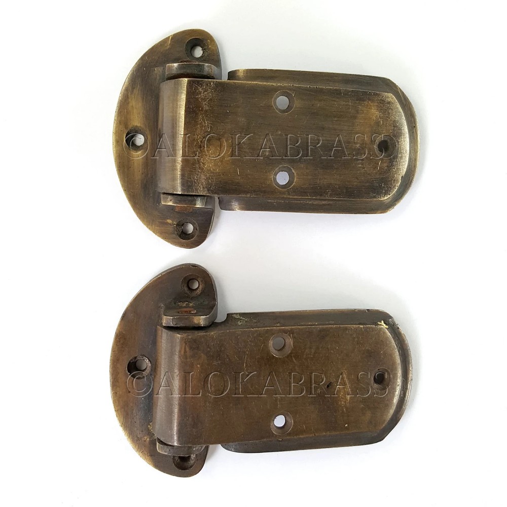 2 x Solid Brass Ice Box Catch Hinges Heavy Duty Offset 3/4" Vintage Kitchen Box