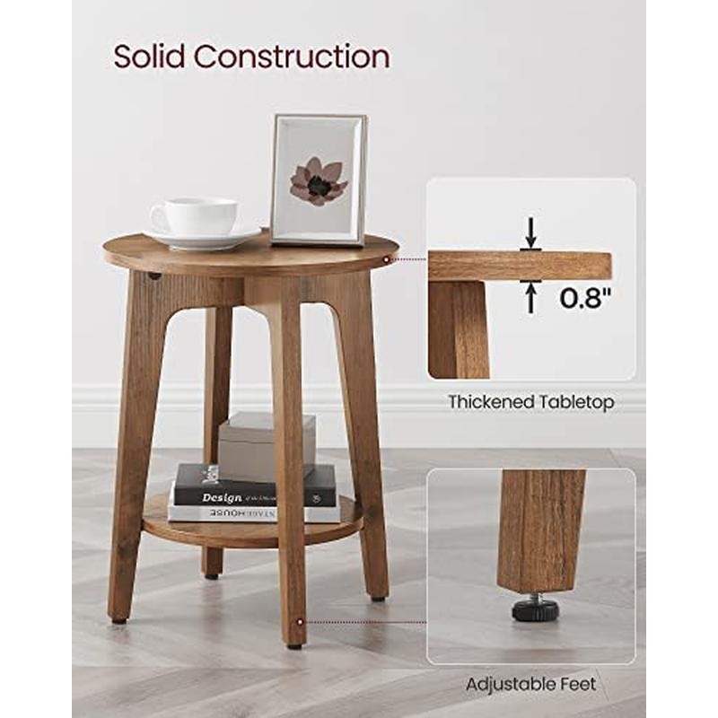 Side Table, Small Round End Table with Lower Shelf, Nightstand for Small Spaces