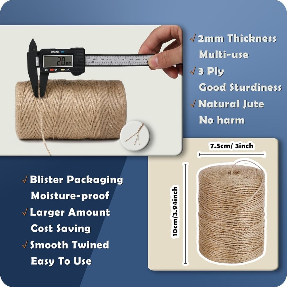 2 Pack 800ft Jute Twine String Brown