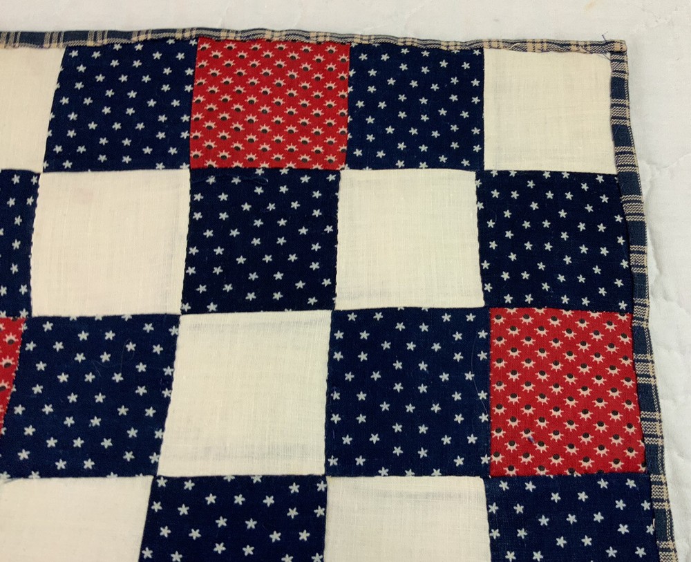 Vintage/Antique Patchwork Quilt Table Topper, Nine Patch, Early Calico Prints