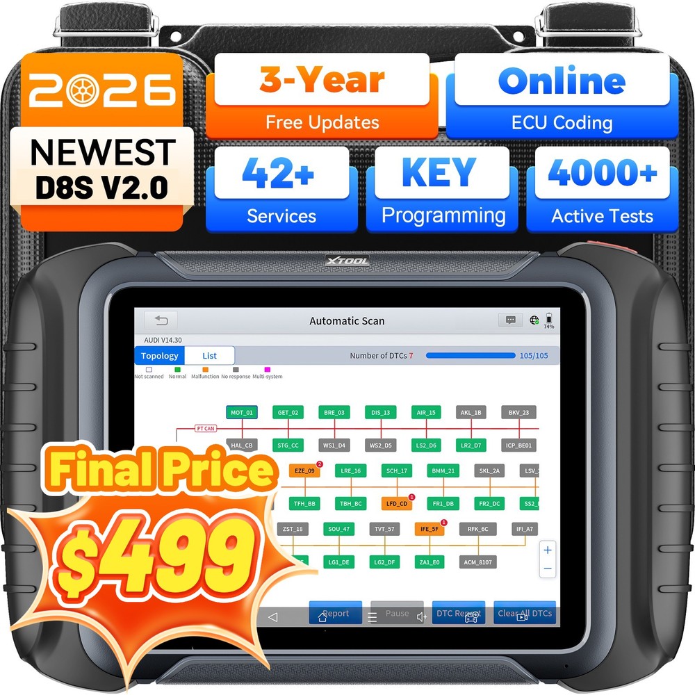 2026 XTOOL D8S V2.0 Auto Diagnostic OBD2 Scanner ECU Coding Topology 42+Services