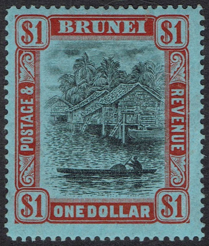BRUNEI 1908 RIVER VIEW $1 WMK MULTI CROWN CA