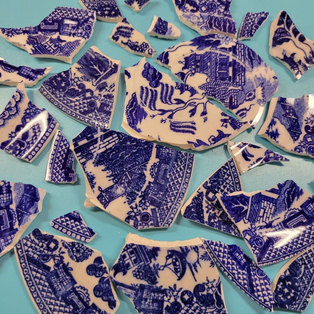 Broken China Mosaic Tiles - 46 Pieces  Blue Willow Pattern