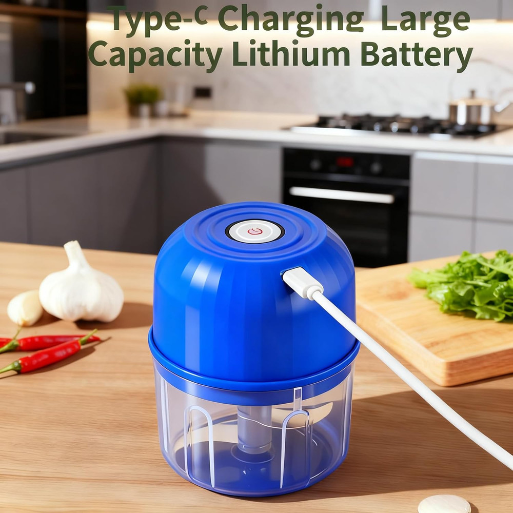 Type-C Rechargeable Electric Food Processor 260Ml - Reverse-Plug Compatible Port