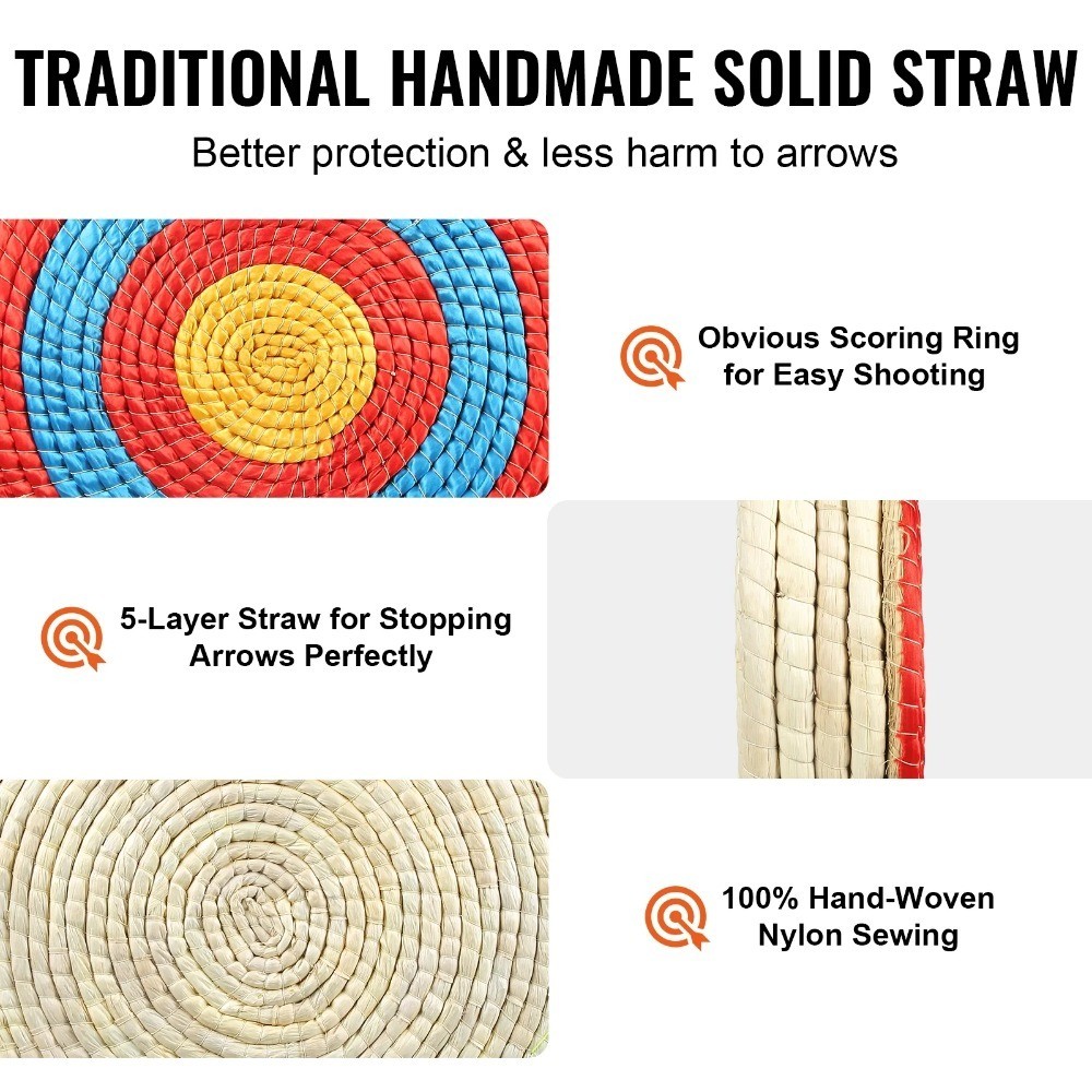 20" Solid Straw Archery Target, Hand-Made for Recurve/Longbow/Compound Bow