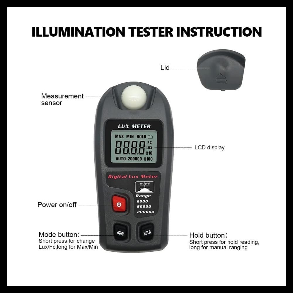 Portable Light Meter with Low Power Consumption - Efficient Illuminance Reading